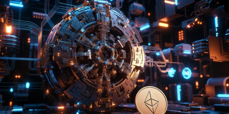 Un moneda de ETH en el laboratorio tecnologico.