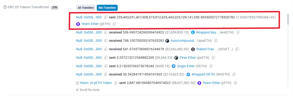 Interfaz de un explorador de bloques de Ethereum con transacciones.