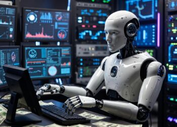 Un robot de IA operando en un centro de trading.