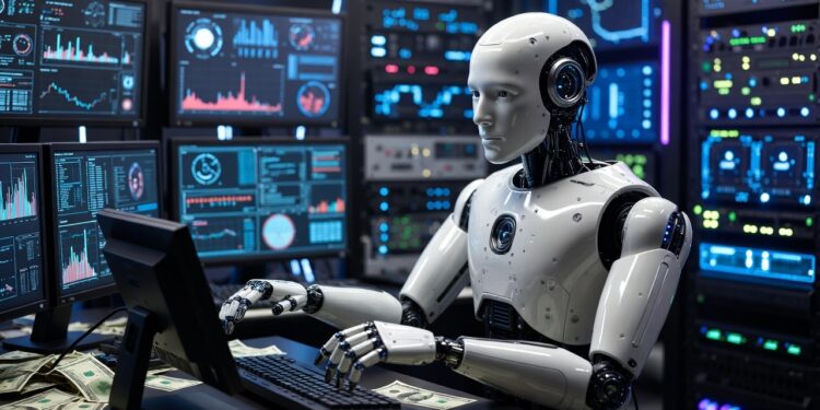Un robot de IA operando en un centro de trading.