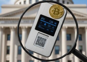 Una wallet de bitcoin vista a través de una lupa