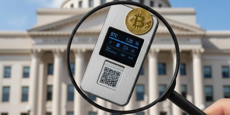 Una wallet de bitcoin vista a través de una lupa