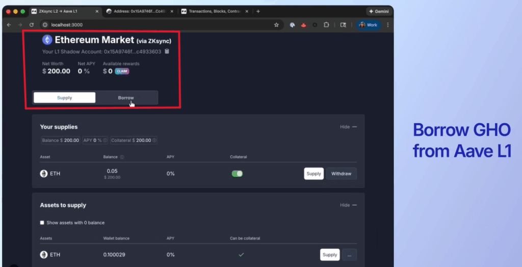 Interfaz de Aave, en la que un usuario pide un prestamos de la stablecoin GHO.