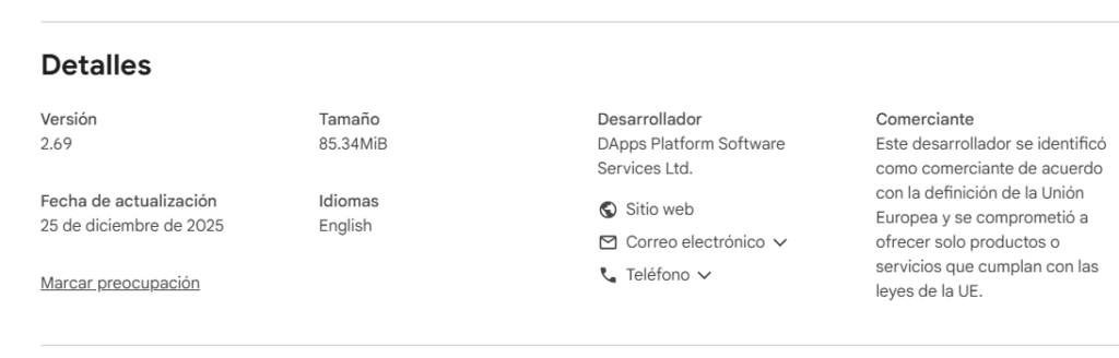 Detalles de la actualización de Trust Wallet.