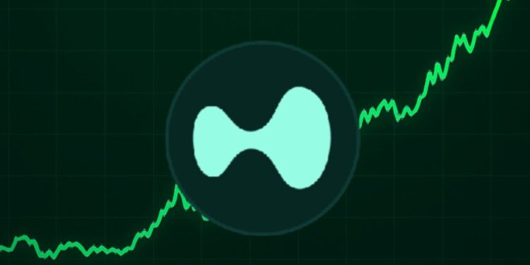 El logo del token hyperliquid delante de un gráfico de precios.
